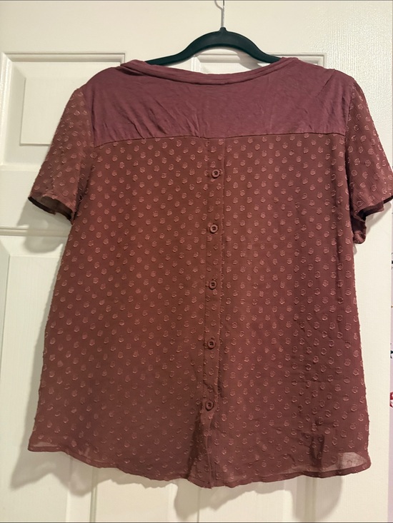 Skies Are Blue Tops - Skies Are Blue Dusty Rose Button-Back Short Sleeve Blouse